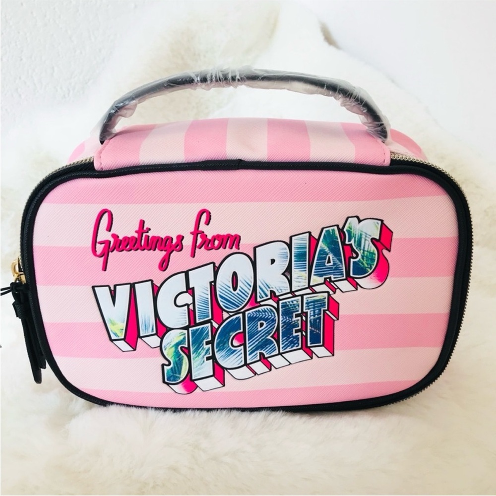 NWT Victoria's Secret Pink and White Striped Cosmetic Case